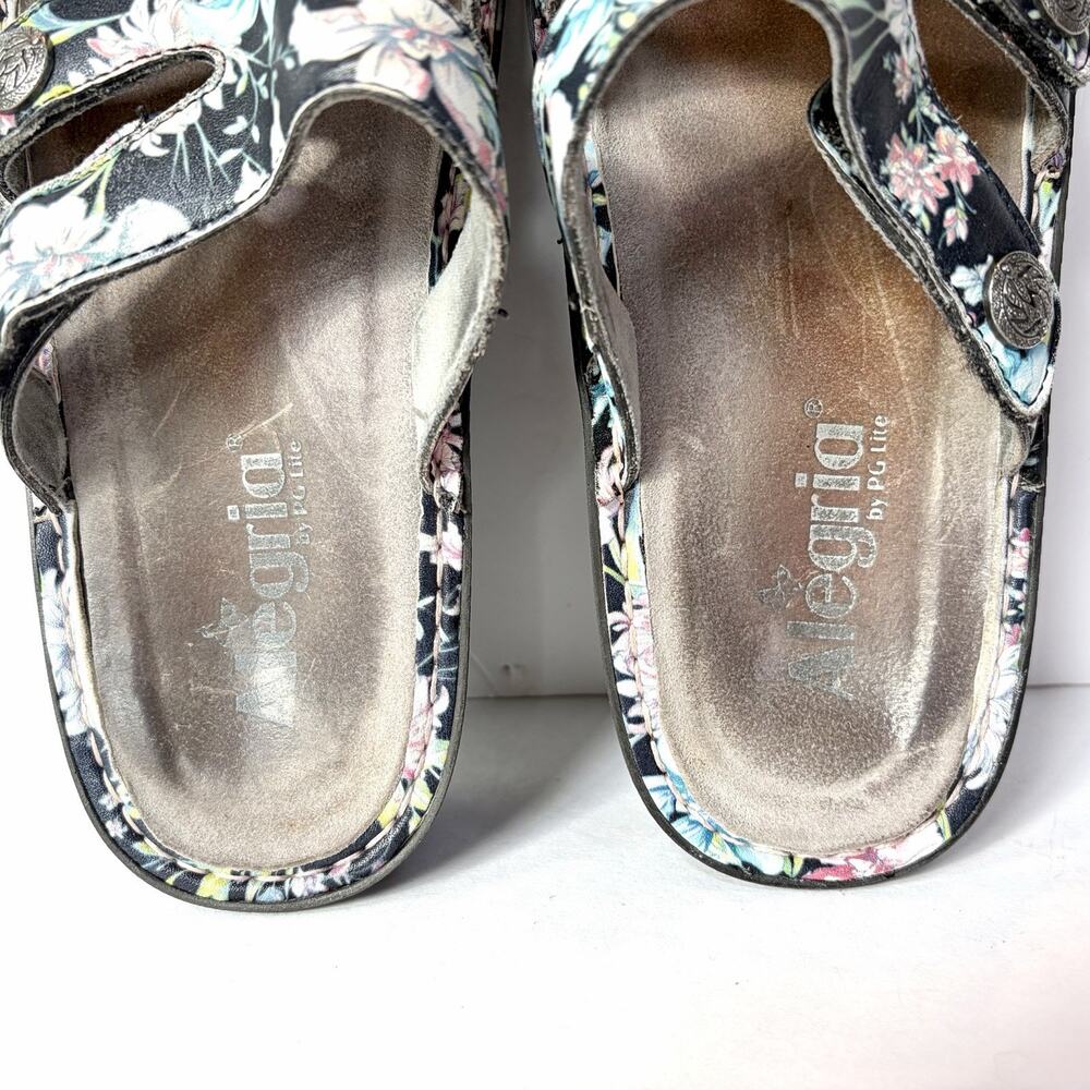 Alegria Leather Adjustable Slide Leather Sandals Dinah Floral Iris EU Size 38 - Picture 9 of 11